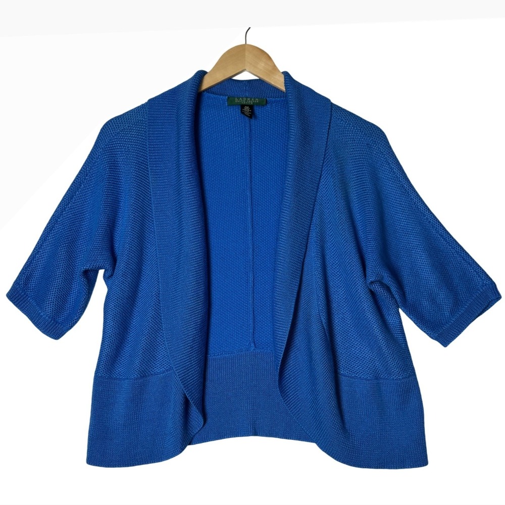 Ralph Lauren Womens‎ Size PM Blue Open Cardigan Sweater Petite Preppy Office